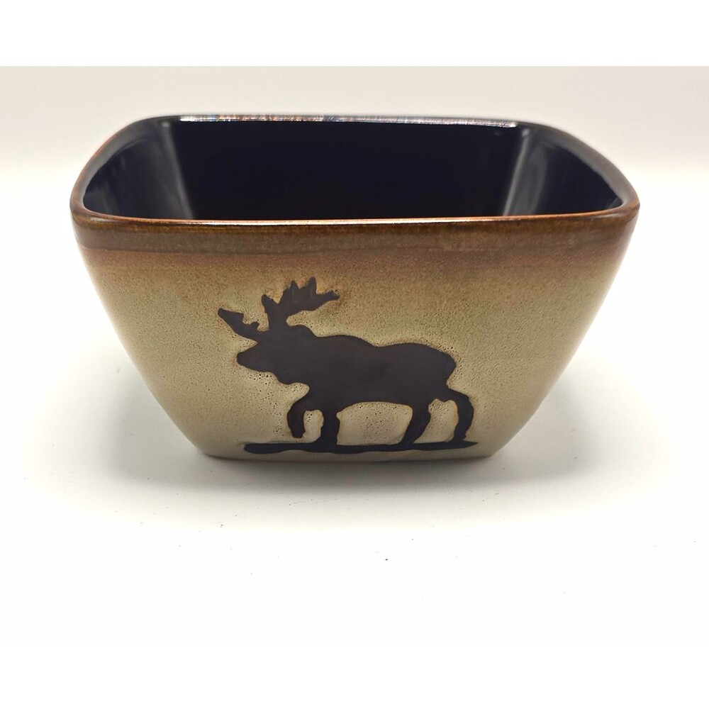 Home Studio Woodland Moose Square Bowl Stoneware Cabin Rust Cereal Soup